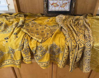 Ajrak Handblock Print Modal Silk Saree with tissue pallu: Natural Dyes, Soft Flowy Fabric