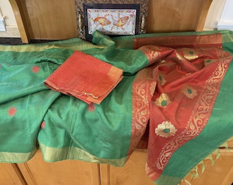 Handwoven semi tussar silk saree
