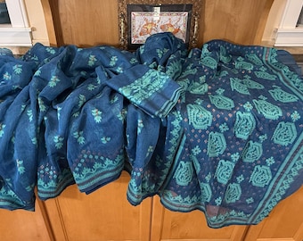 Handloom Jamdani Silk Cotton Saree with Matching Blouse Piece