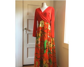 1990s oversized long cherry red dress vintage long sleeve shirt dress 1980s red long sleeve maxi dress size 16 lounge bat wing dress