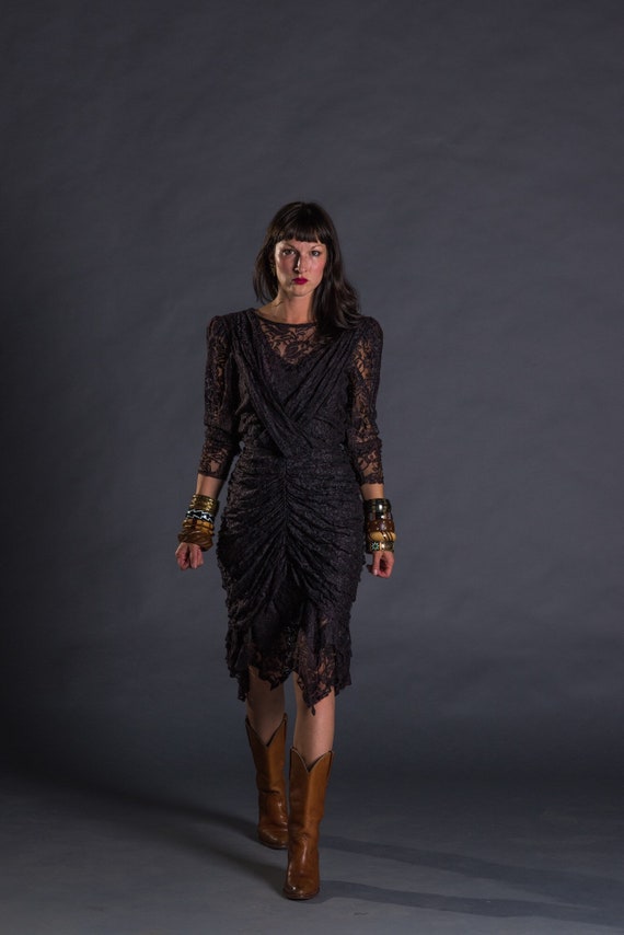 1970s Elvira Black Lace Dress- size XS