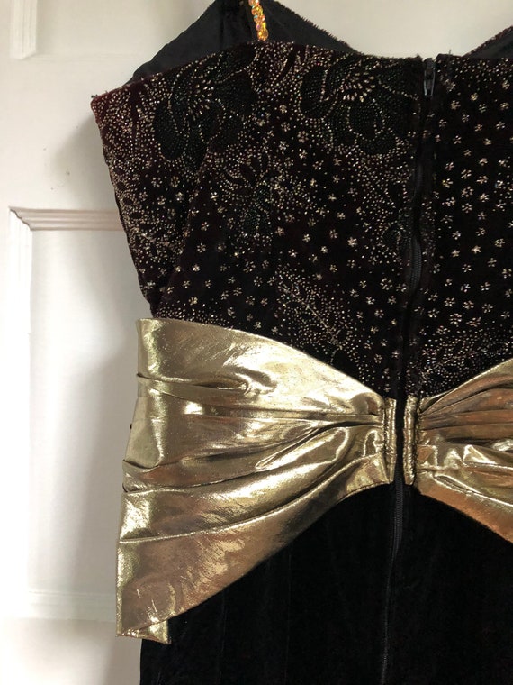 1980s Jessica McClintock Black & Gold Party Dress… - image 8