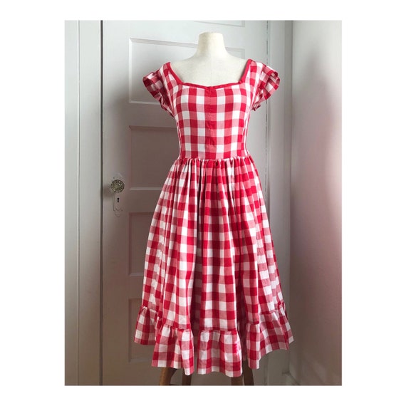 1950s Red & White Gingham Square Dance Dress- size