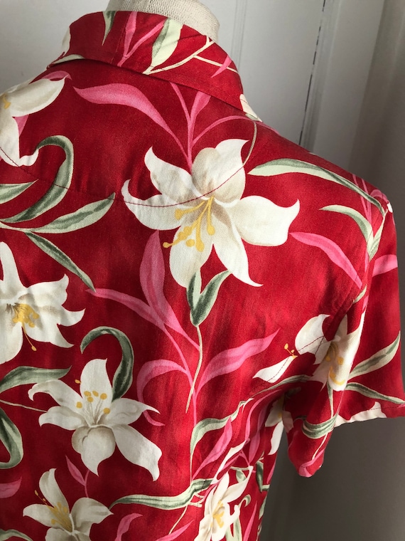 1990s Red Tropical Orchid Short Sleeve Hawaiian B… - image 5