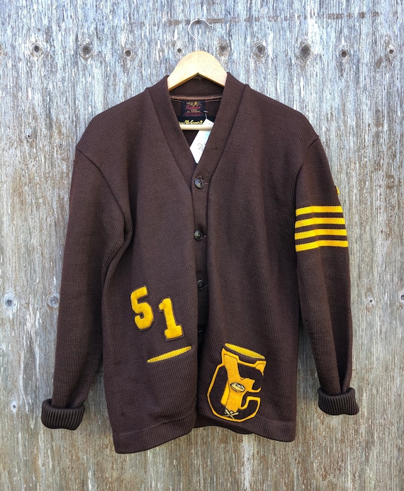 1950s Heavy Wool Varsity Letterman Cardigan Sweate