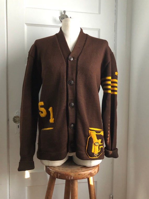 1950s Heavy Wool Varsity Letterman Cardigan Sweate