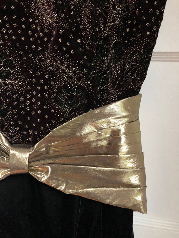 1980s Jessica McClintock Black & Gold Party Dress… - image 3