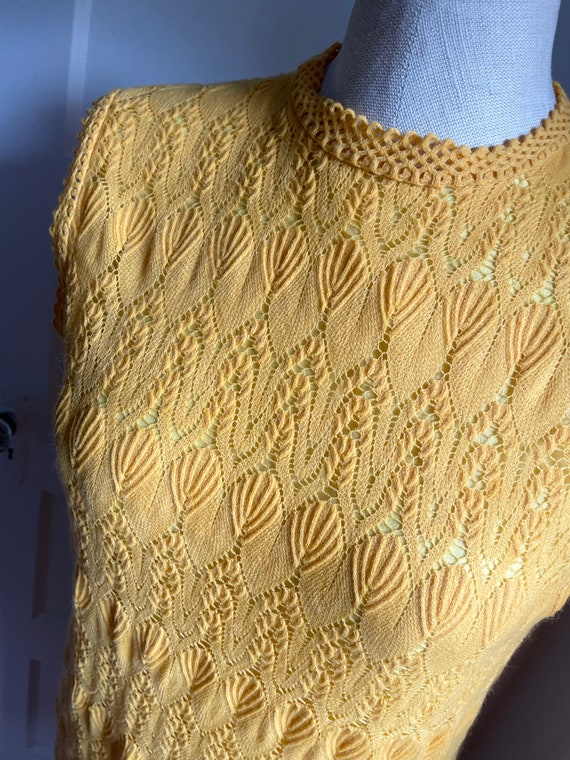 1960s Golden Yellow Lace Shift Dress- size large - image 2