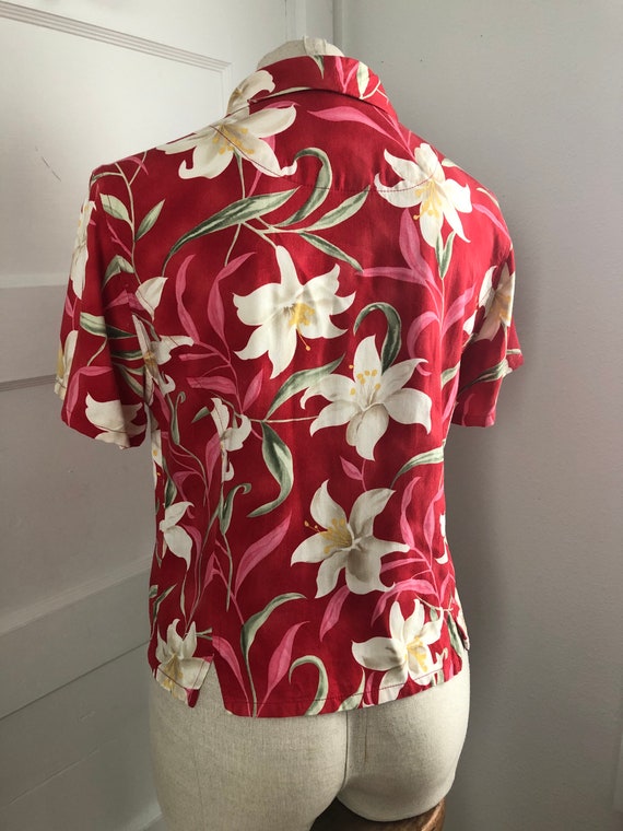 1990s Red Tropical Orchid Short Sleeve Hawaiian B… - image 6