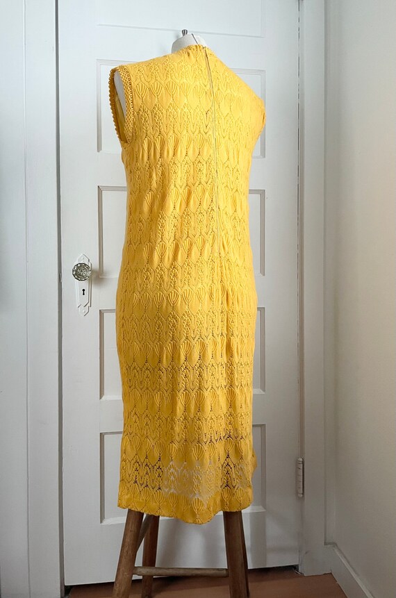 1960s Golden Yellow Lace Shift Dress- size large - image 8