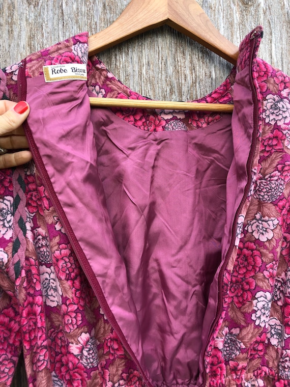 1960s Pink Floral Wool Long Sleeve Secretary Dres… - image 7