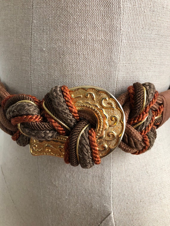 1980s Gold & Cocoa Rope Statement Belt - image 4