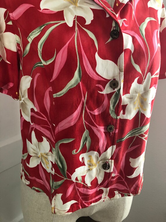 1990s Red Tropical Orchid Short Sleeve Hawaiian B… - image 3