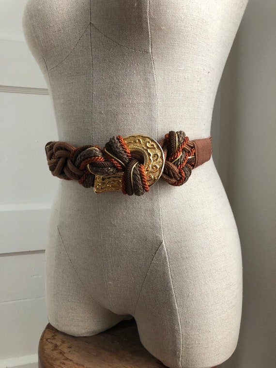 1980s Gold & Cocoa Rope Statement Belt - image 2