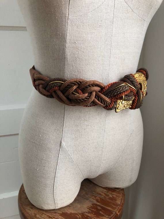 1980s Gold & Cocoa Rope Statement Belt - image 3