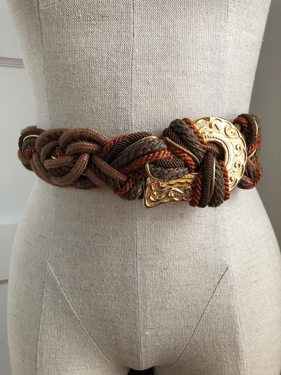 1980s Gold & Cocoa Rope Statement Belt - Gem