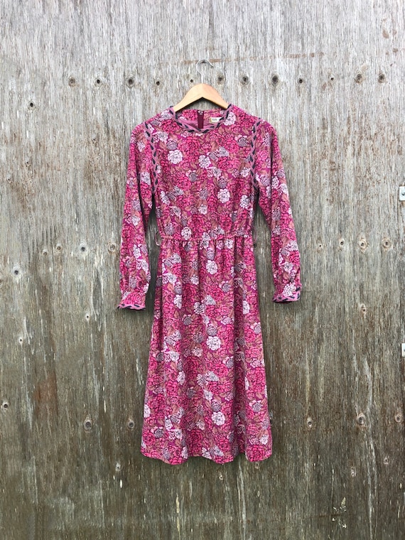 1960s Pink Floral Wool Long Sleeve Secretary Dres… - image 1