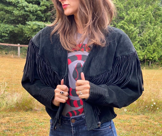 1980s Midnight Fringe Cropped Suede Jacket