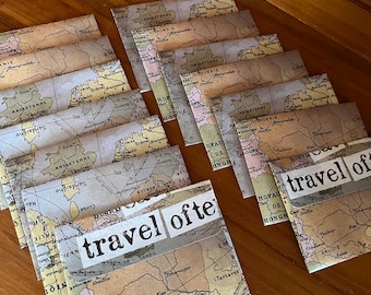 Handmade World Map Envelopes: Upcycled Vintage Stationery Set