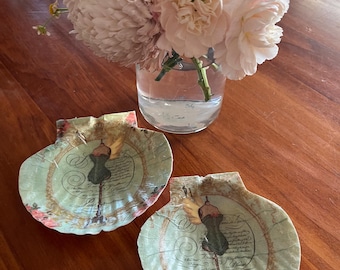Decoupage Jakobsmuschel Ring Form Set: Schmuckhalter aus Frankreich - Austernmuschel Stil