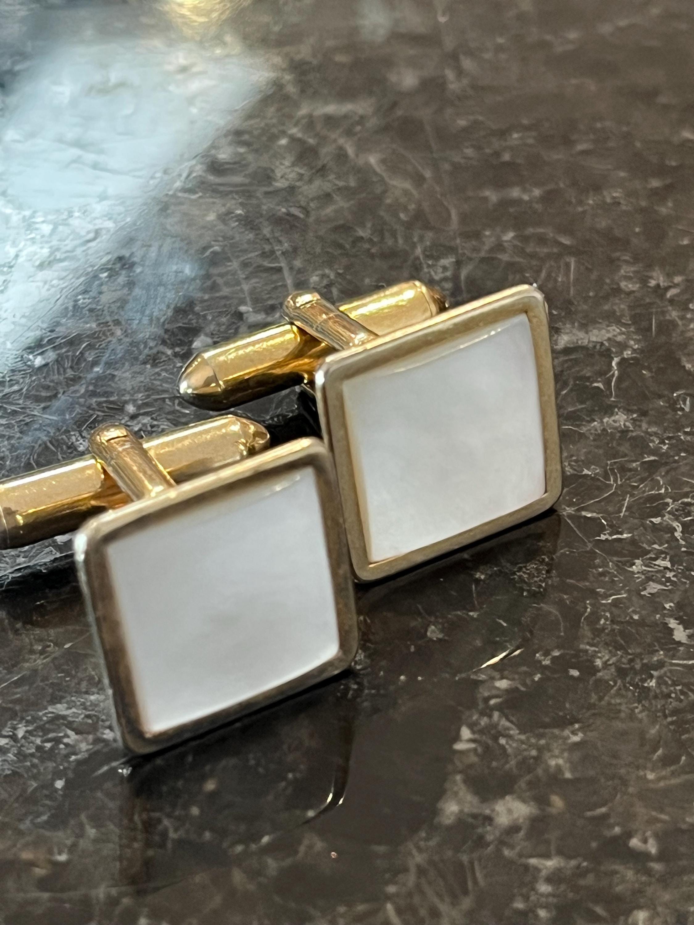 Boutons De Manchette Vintage Art Déco SWANK 12617 - Tons Or Et Bleu - Occasion En Bon état