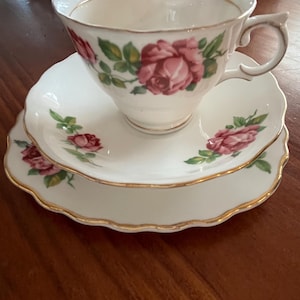 Colclough Pink Roses Trio Tea Set Made In England High Tea Birthday Gift Gift Set Pink Roses Cup, Saucer and Cake Plate Set