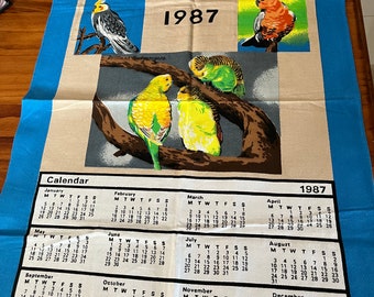 1987 Vintage Australia Tea Towel: Bird Calendar Souvenir
