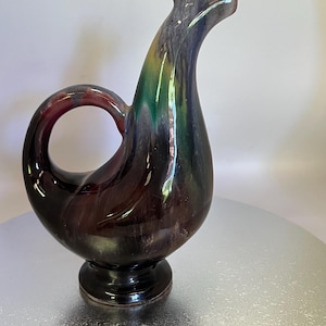 Vintage Mid-Century Modern Drip Glazed Bird Pottery Jug