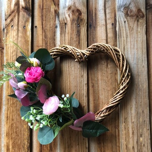 Heart Shaped-Rattan-Beautiful Mixed Floral Foliage Wreath-Shabby Chic-Door Décor-Wall Décor-Wedding Decoration-Country Rose -Dahlia-Rustic