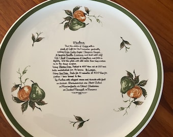 Vintage Pavlova Recipe Plate Ironstone Japan IDE Bros  31cms 1970’s Olive Green Rim Retro Fruit Pear Oven Proof Baking Dessert Serving Plate