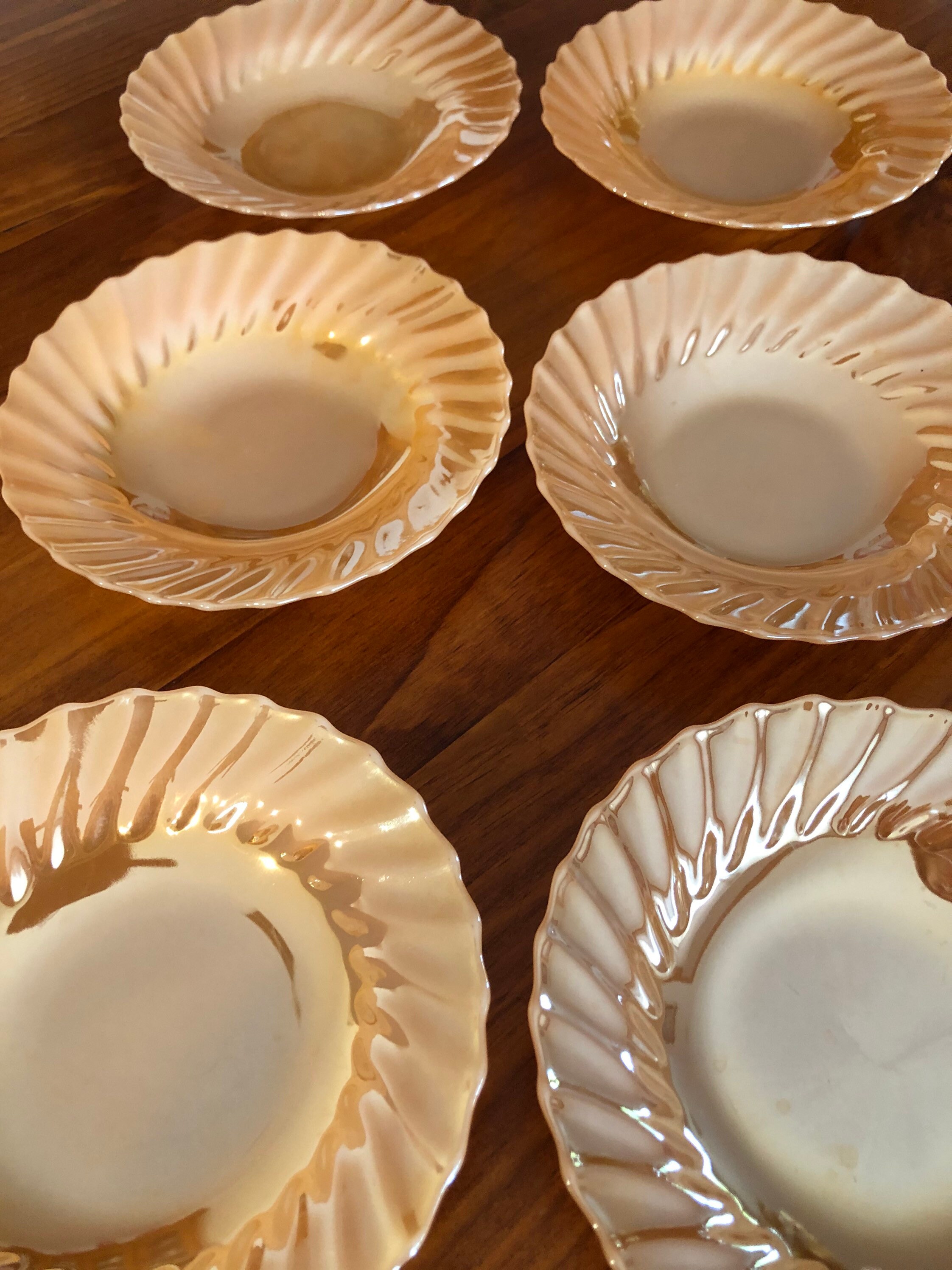 Set of 6 Retro Termocrisa Brand Peach Lusterware 20cm Swirl Set of 6 Retro Termocrisa Brand Peach Lusterware 20cm Swirl