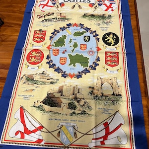 Sustainable Vintage Unused Tea Towel - Cotton - Souvenir Channel Islands Castles Collectable Herm -Alderney - Guernsey - Sark - St. Helier
