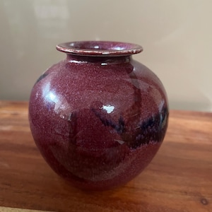 Hand Thrown Burgundy Navy Drip Glaze Ceramic Planter, Indoor Succulent Cactus Pot