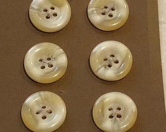 Vintage crème karamel getrapt nepmarmer 20 mm knopen met 4 gaten Ambachtelijk naaien Breien Set van 6 knopen - plastic knopen van de jaren 60 - vintage voorraad