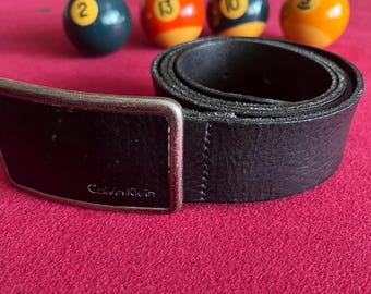 Vintage Calvin Klein Leather Belt: Black & Silver Buckle  display picture 1