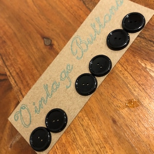 Retro Black Round Buttons: Set of 6 Plastic 2-Hole Buttons (16mm)