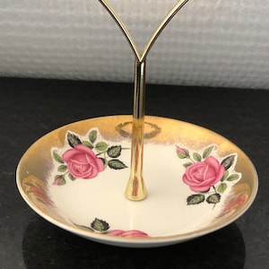 Vintage Floral Mint Dish: Weatherby Fallschirmware, Goldgriff gestufte Servierplatte