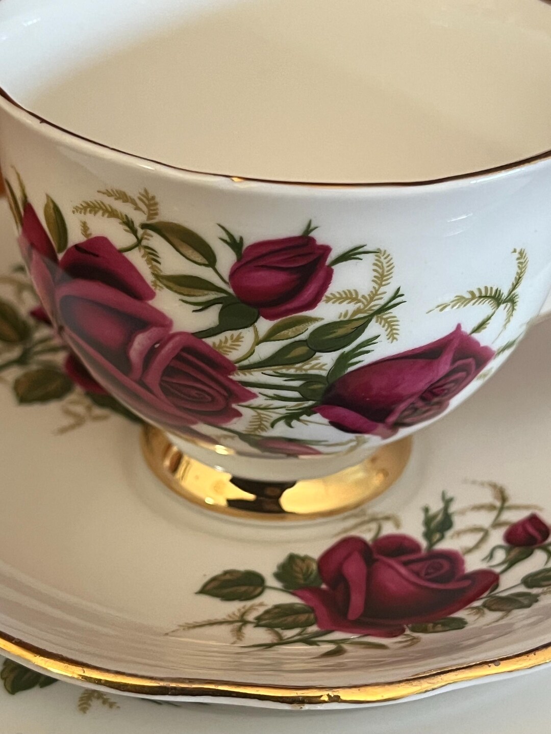 Vintage Colclough Bone China Tea Trio: Red Velvet Roses, Gold Trim - Etsy