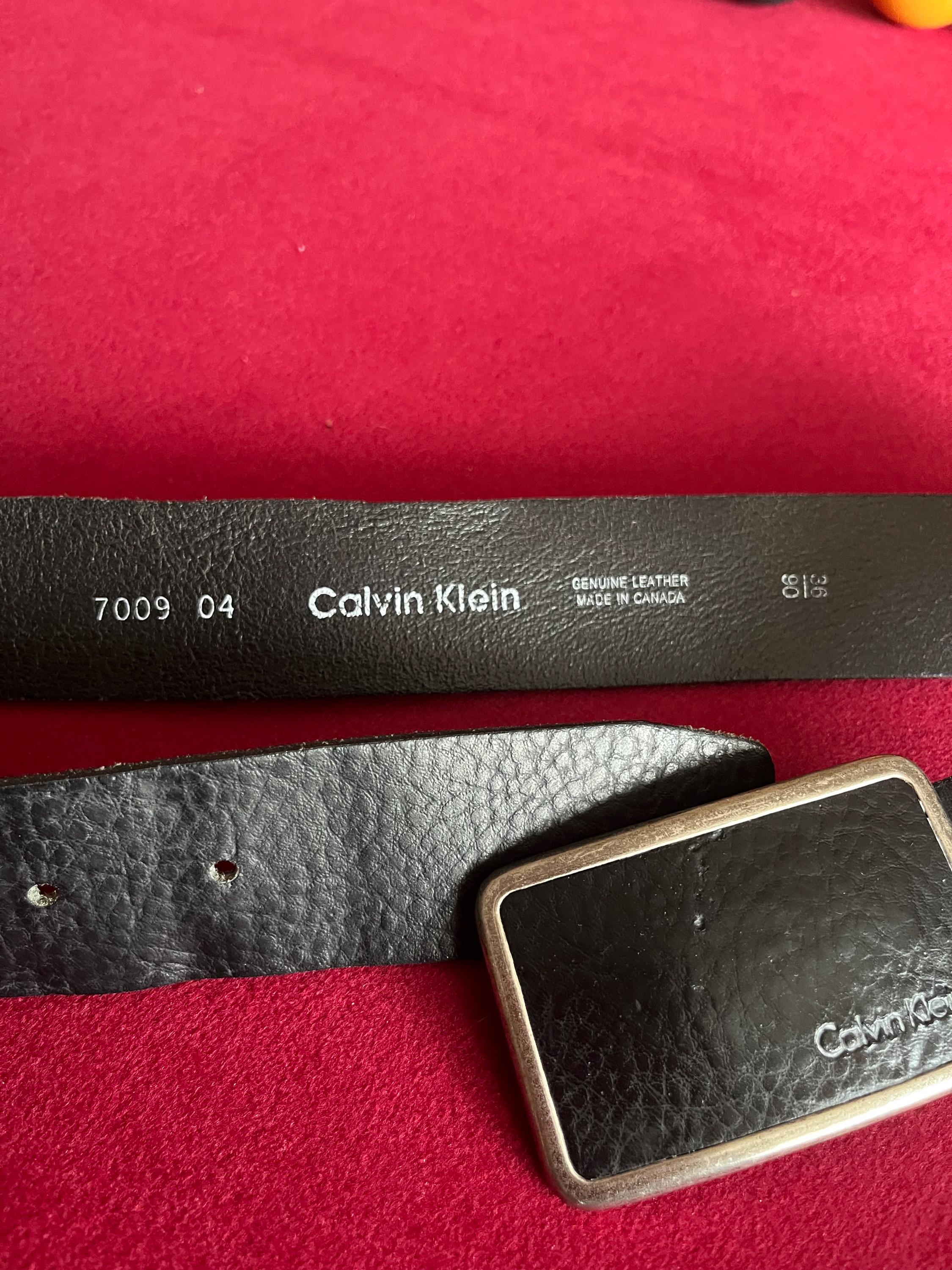 Vintage Calvin Klein Leather Belt: Black & Silver Buckle 