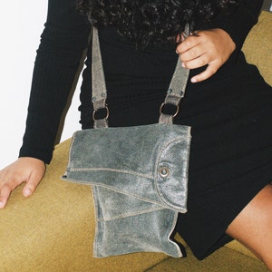 NO.5 Small leather shoulderbag/ Recycled leather bag/ Leather bag/ Handmade leather bag/ Vintage leather bag/ small bag/ Green Leather Bag