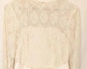 Girls VTG Flower Girl Wedding Dress Cream Lace Satin Size 12 Custom 1960s
