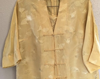 1960s Dynasty Silk Floral Lounge Wear Pajamas Yellow Hong Kong BBC