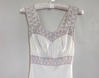 Vintage 1940s Rayon Nightgown: Radelle Lingerie, Lace Trim, XS