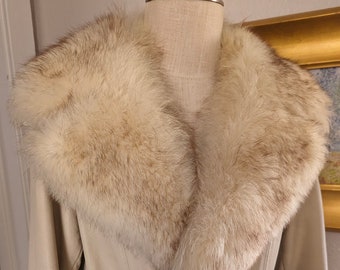 Leather Wrap Coat by Robert Meshekoff Size 6-10 Beige Soft Leather Wrap Belted Fur