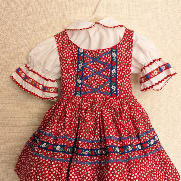 1980s Martha’s Miniatures Red Calico Ruffled Dress and Blouse Octoberfest style! 1-2 Yrs