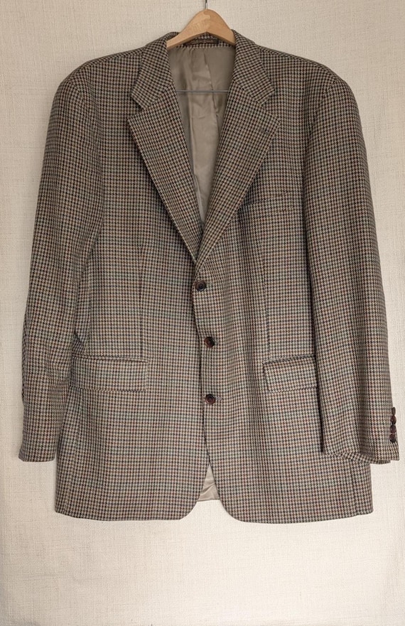 Vintage Chaps Ralph Lauren Wool Houndstooth Jacket, Tan Brown 46T