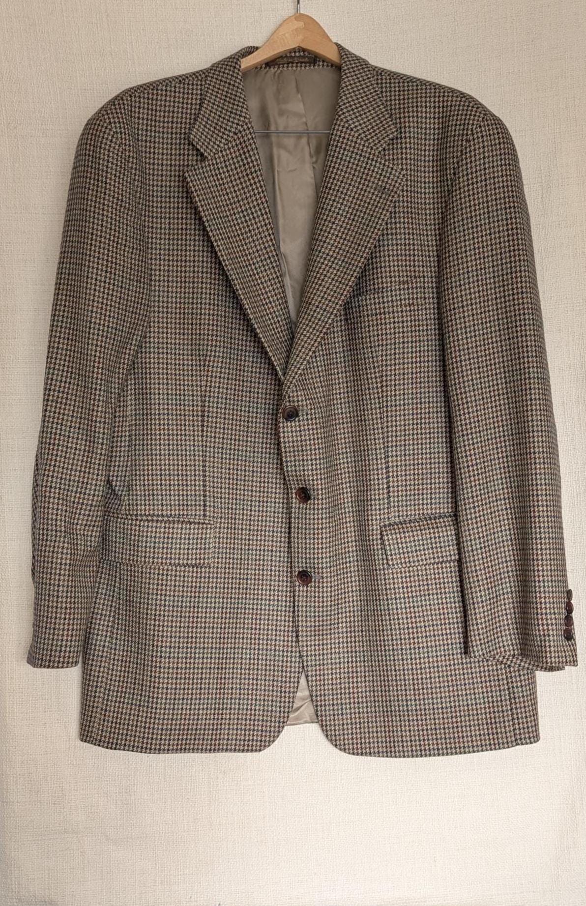 Vintage Chaps Ralph Lauren Wool Houndstooth Jacket, Tan Brown 46T