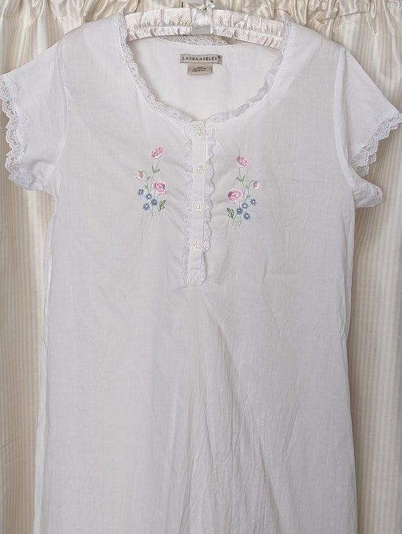 Laura Ashley Vintage Long Nightgown Lace Trim Emb… - image 2