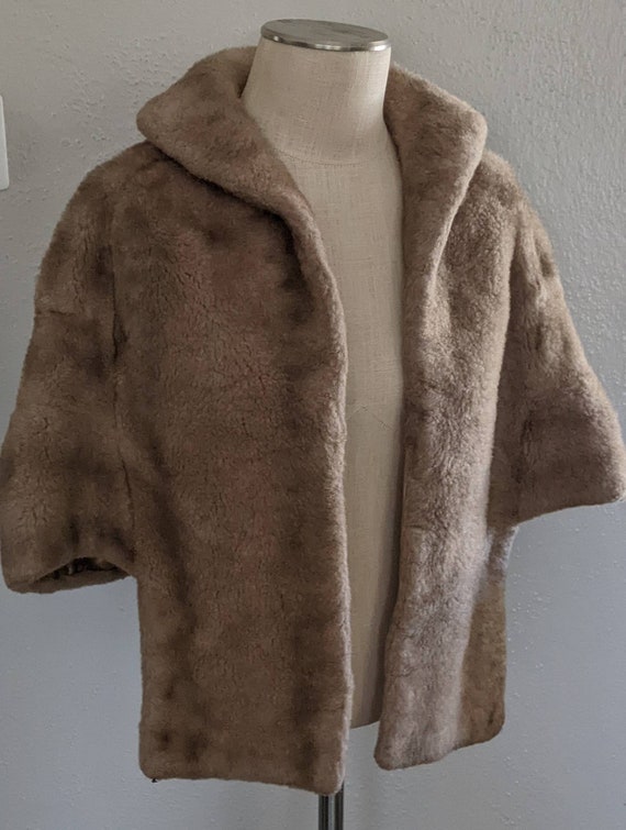Faux Fur Short Shrug Stole Cape Wrap Jacket Satin… - image 3