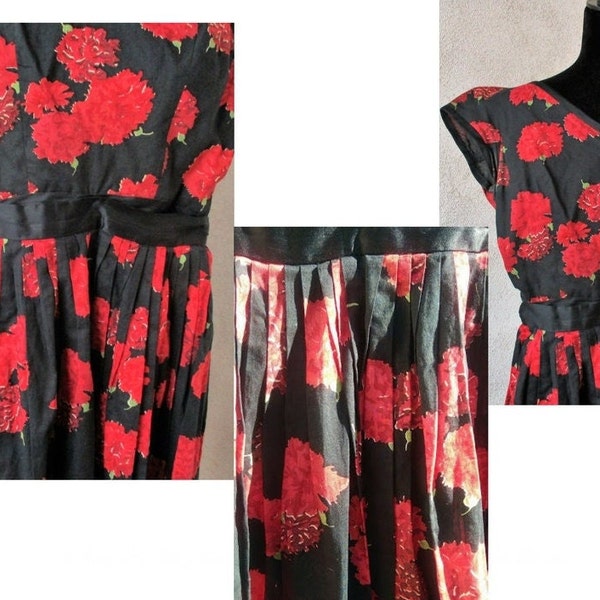 Dress De Pinna Town Shop XS 00 Custom Dress Poppies! Audrey Hepburn Style 1950's Vintage Gorgeous!
